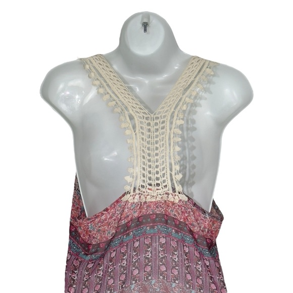 Mixage Pink Multicolour Semi Sheer Lace Upper Loose Tank Medium - Picture 5 of 9